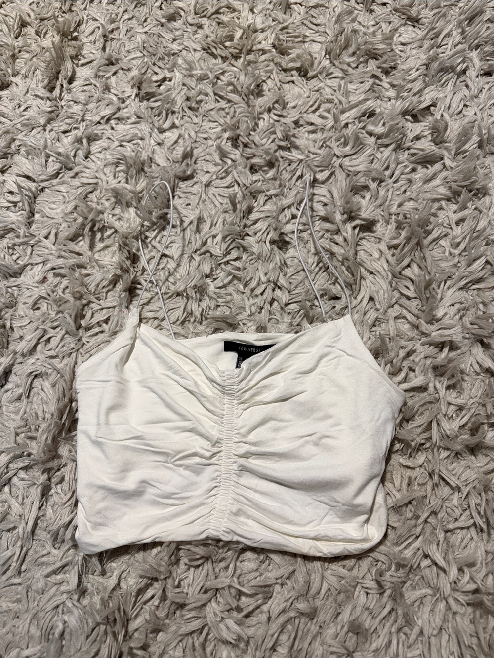 Forever 21 White Ruched Spaghetti Strap Crop Cami